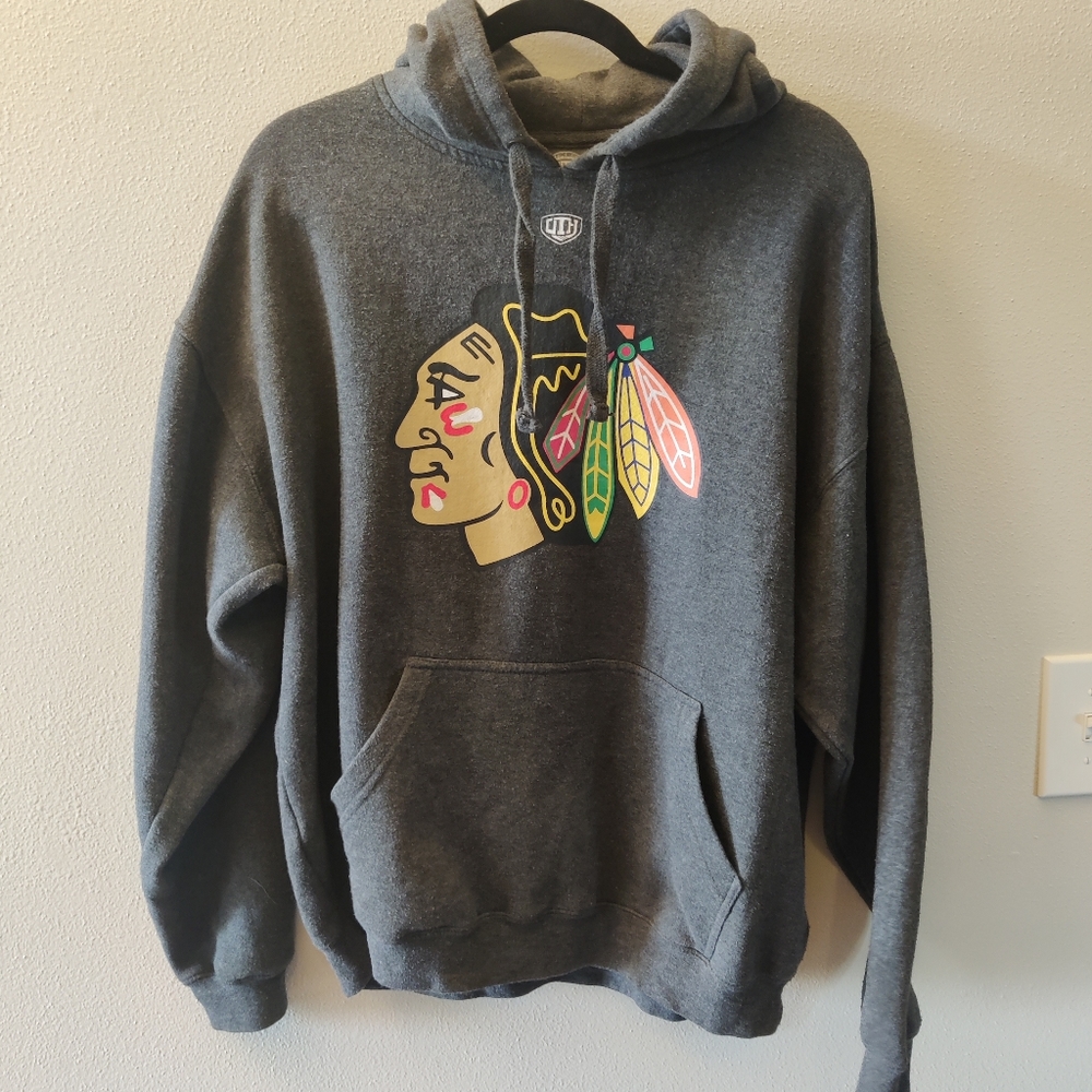 NHL Blackhawks Gray Drawstring Hoodie Sweatshirt L